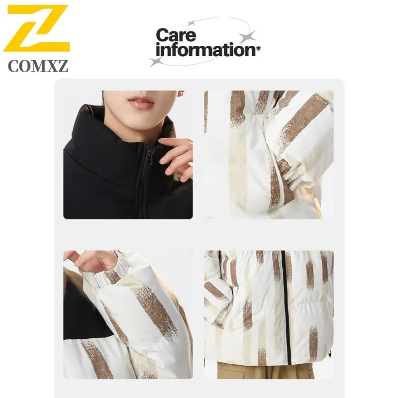 COMXZ 2025 New Autumn Winter Stand Collar Color Block Padded Coat Unisex Casual Sports Outwear Candy Color Trendy Couple Jacket