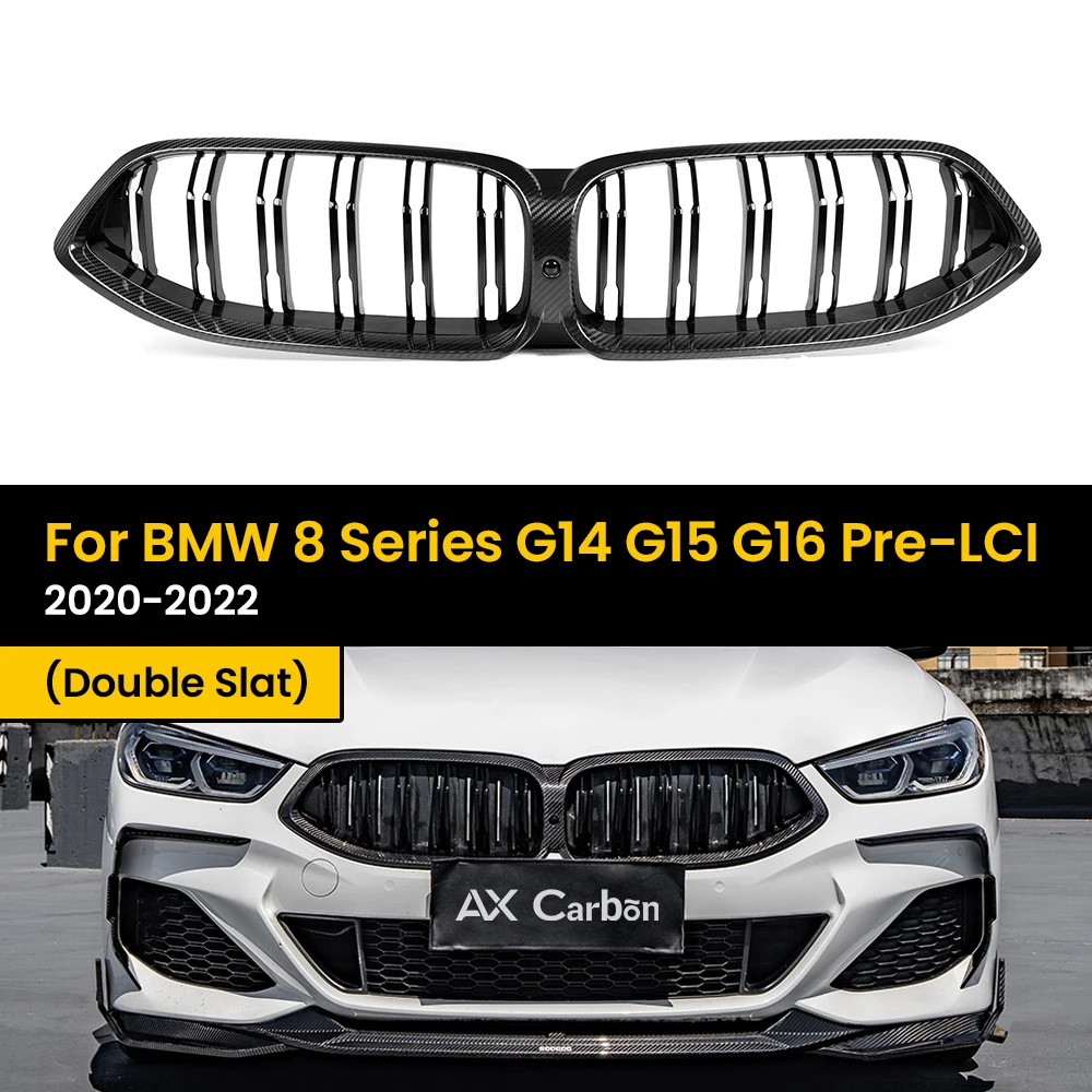 Front Kidney Bumper Grille Real Dry Carbon Fiber Hood Grills For BMW 8 Series G14 G15 G16 Double Slat