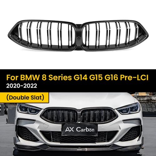 전면 신장 범퍼 그릴 BMW 8 시리즈 G14 G15 G16 더블 슬랫 용 실제 건식 탄소 섬유 후드 그릴