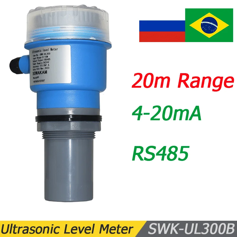 

SWK-UL300B Ultrasonic Level Sensor 20m Range Ultrasonic liquid sensor 4-20mA RS485 Transmitter DC24V Power Supply