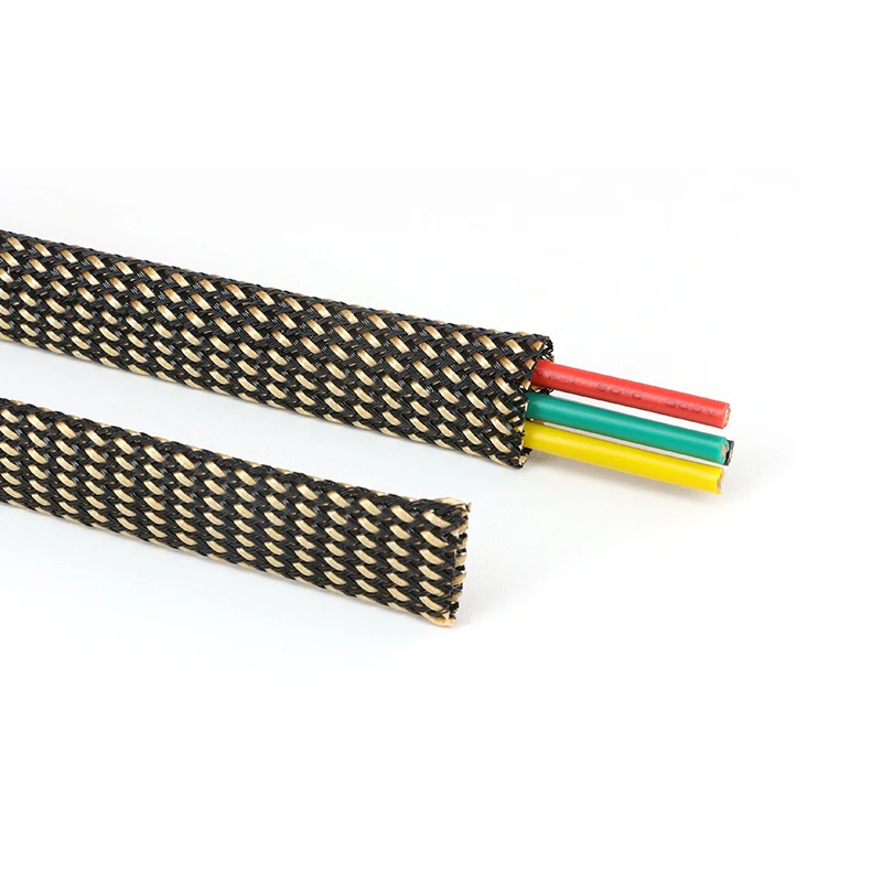 Gold Black PET Insulation Expandable Braided Sleeve 2 - 40mm High Density Wire Wrap Cover Nylon Sheath Protection Cable Sleeving