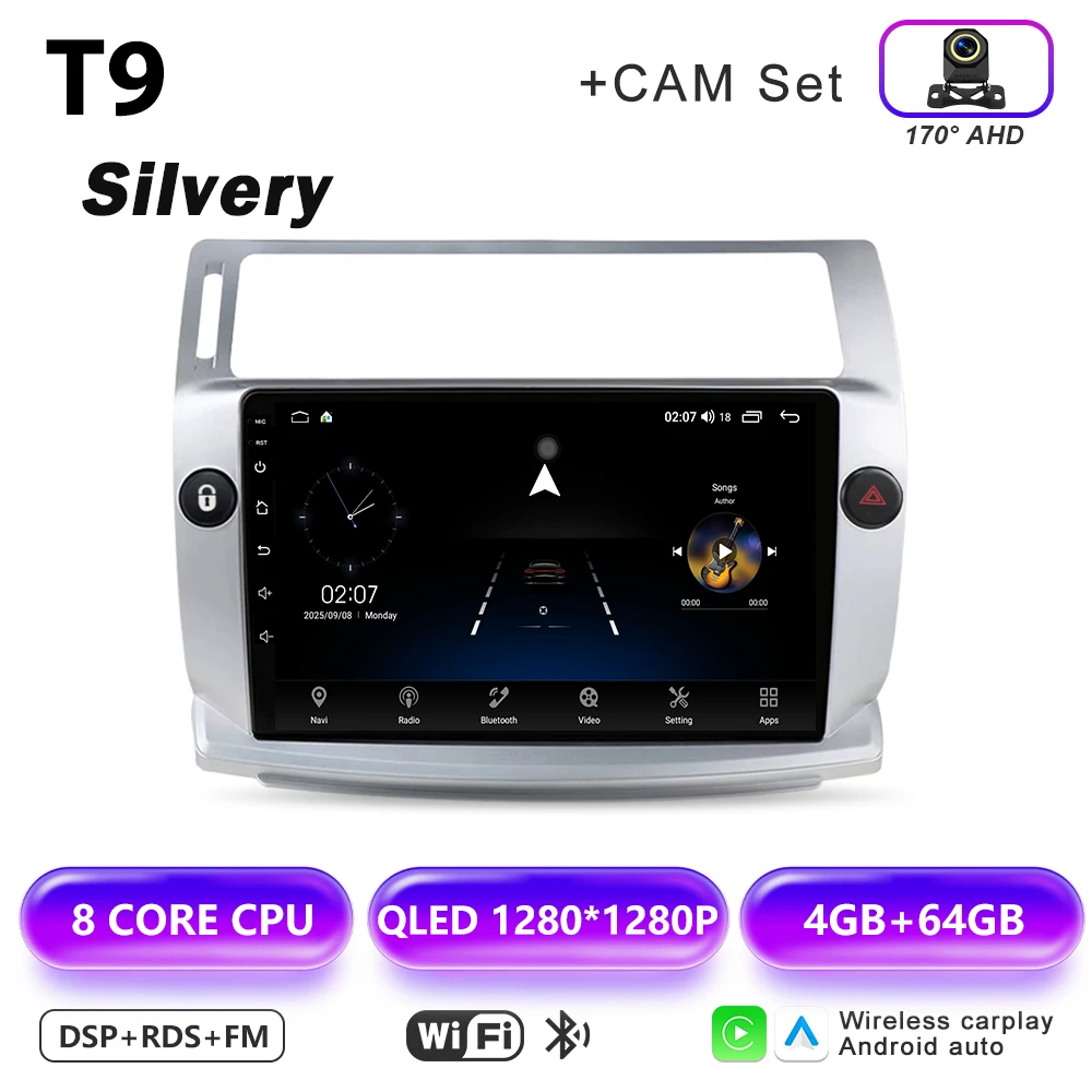 Android 16 multimediaspeler GPS autoradio navigatiesysteem voor Citroen C4 C-Triomphe Quatre 2004-2014 met Carplay