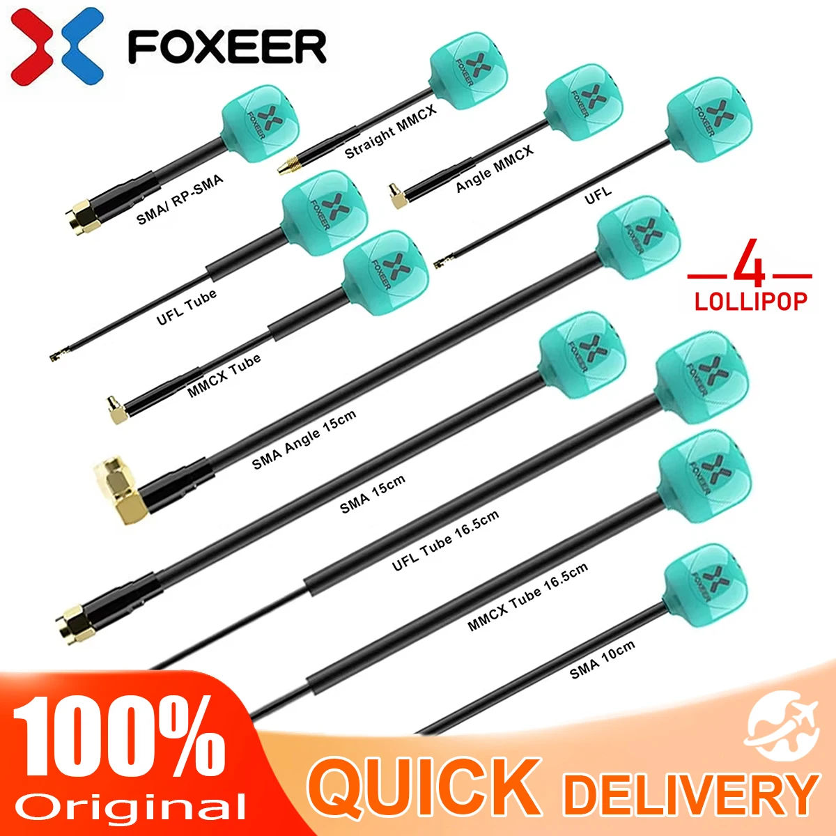 

2PCS Foxeer Lollipop 4 Plus 4+ FPV Antenna 5.8G 2.6Dbi Omni Mini Antenna RHCP/LHCP SMA RP-SMA UFL For RC FPV Racing Drone