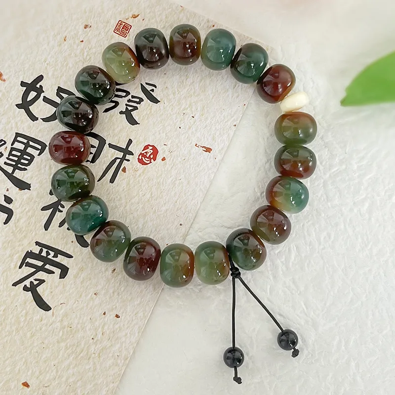 Natural Bodhi Bead Bracelet Green Salt Charcoal Roasted Apple Men and Women Pliable Temperament National Style Crafts Prayer Bea