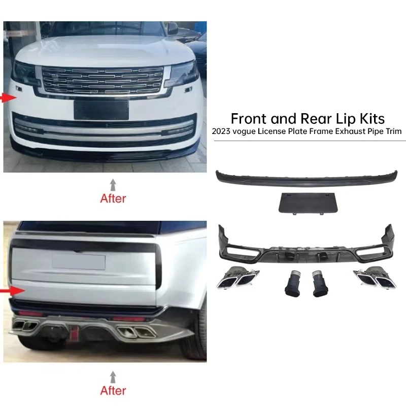 Reli3 لاند روفر رينج روفر رواج 2023 مجموعات الشفاه الأمامية والخلفية إطار لوحة الرخصة ملحقات السيارات العادم الخمار تلميح