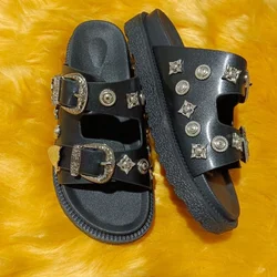 Summer Denim Slippers For Women 2023 Blue Flats Sandals Rounded Toe Ladies Casual Slides Female Beach Slipper Flat Shoes