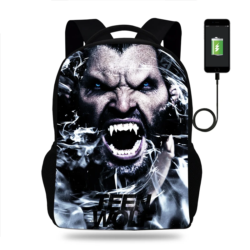 

Teen Wolf Backpack Boys Girls School Bag Teenager Book Bags Men Women Rucksack USB Travel Knapsack Mochila