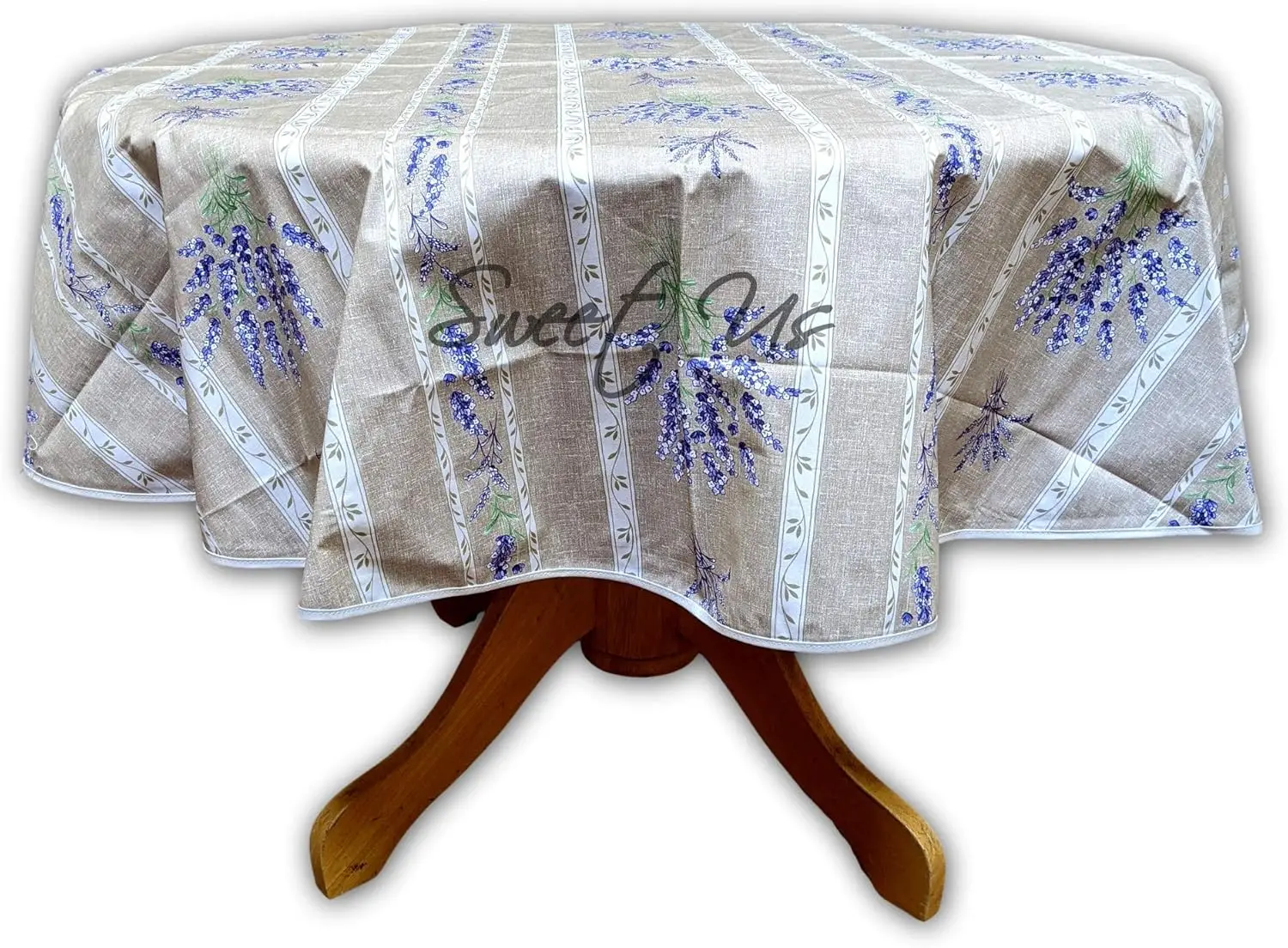 Royal Lavender Wipeable Tablecloth Spill Resistant Acryllic Coated, Floral Cotton French Provencal Tablecloth For Round Tables,