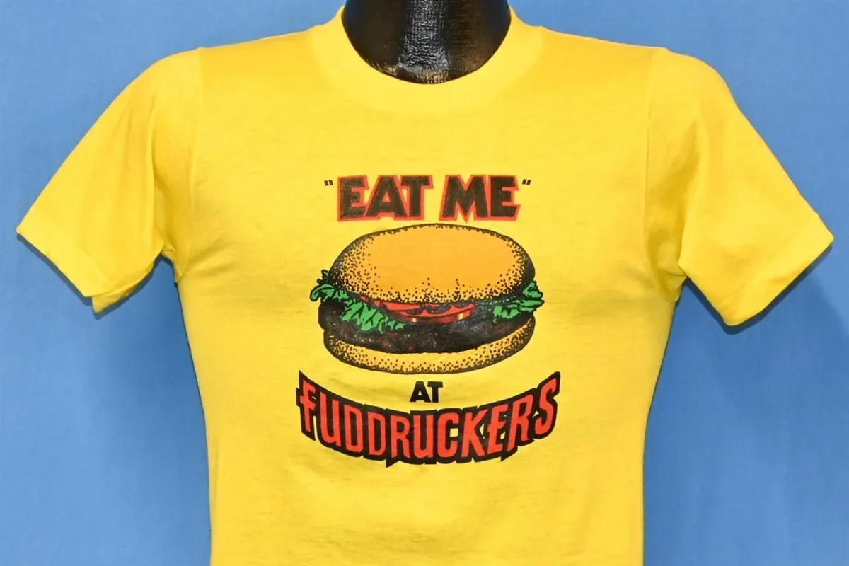 80s Eat Me at Fuddruckers Hamburger Fast Food Chain Restaurant T-shirt