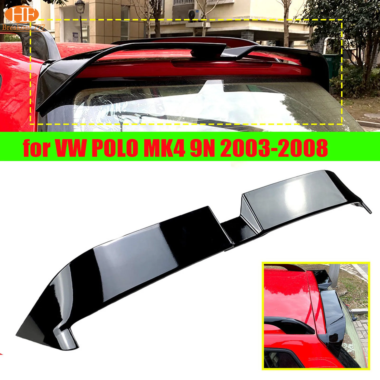 

For VW POLO MK4 9N 2003-2008 ABS Plastic Car Rear Trunk Wing Spoiler Gloss Black Tuning