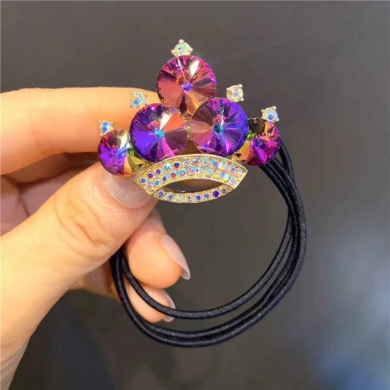 New Diamond Crown Rubber Ties Girls Cute Shiny Elastic Hairbands Boutique South Korea Gorgeous Gem Hair Crown Bridals Headdress