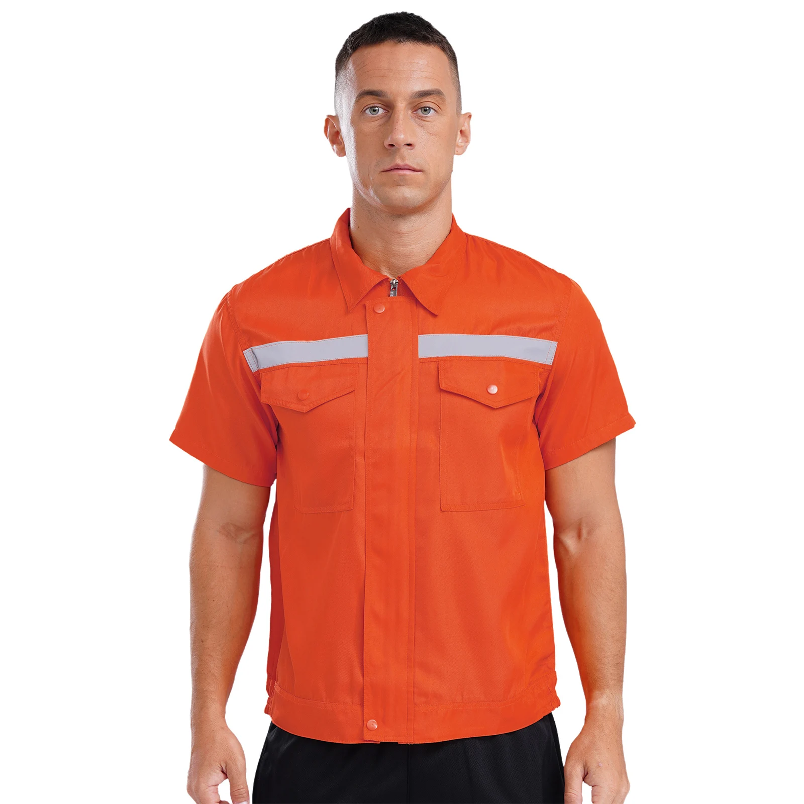 

Mens Short Sleeve Work T-Shirt High Visibility Reflective Stripes Jacket Tops Factory Workshop Warehouse Station Worker Uniform