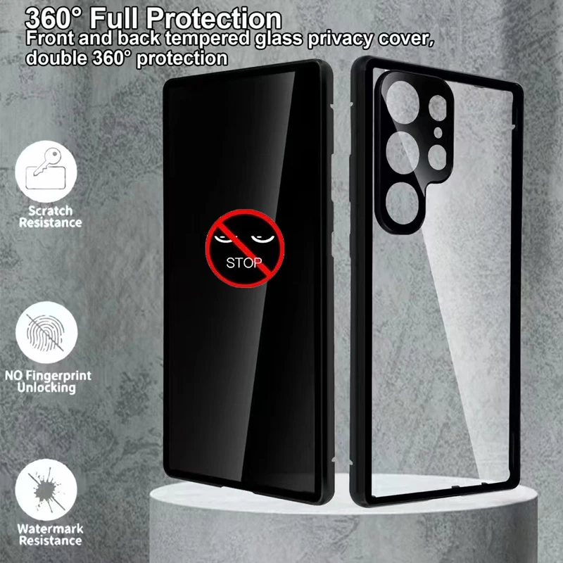 

For Samsung Galaxy S26 S24 Plus S23 S22 S25 Ultra ​​Privacy Tempered Glass Cases Full Lens Protection Metal Magnetic Phone Case