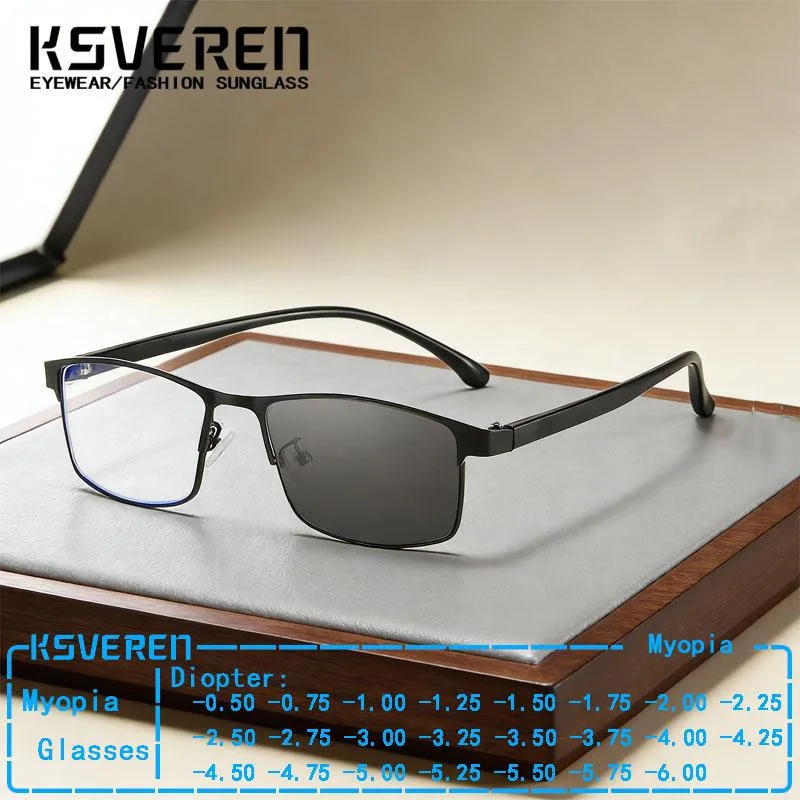 

Металлические фотохромные серые очки для близорукости в полной оправе, квадратные черные очки в оправе, очки по рецепту, солнцезащитные очки для вождения на расстояние