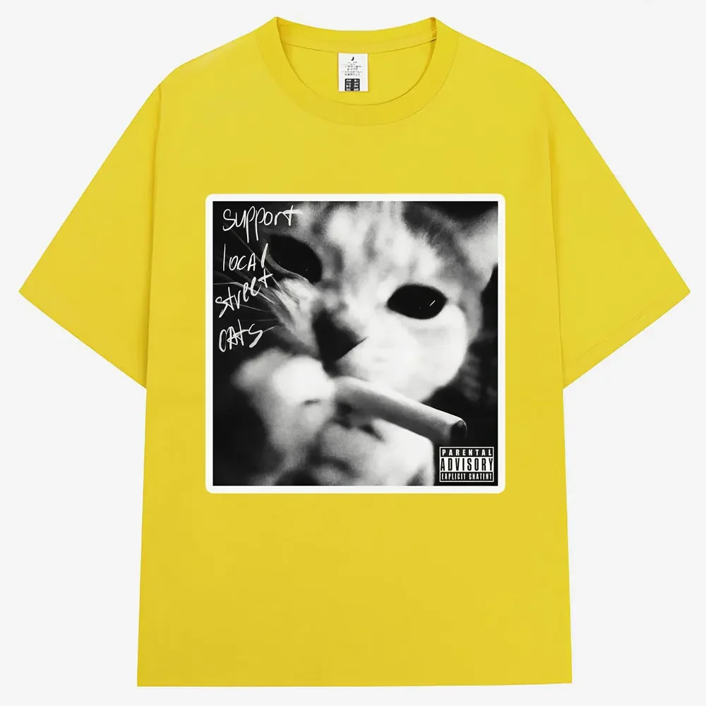 90s Vintage Funny Cat Meme T Shirt Women Fashion Supports Local Street Cat T-shirts OversizedCasual Tees Streetwear