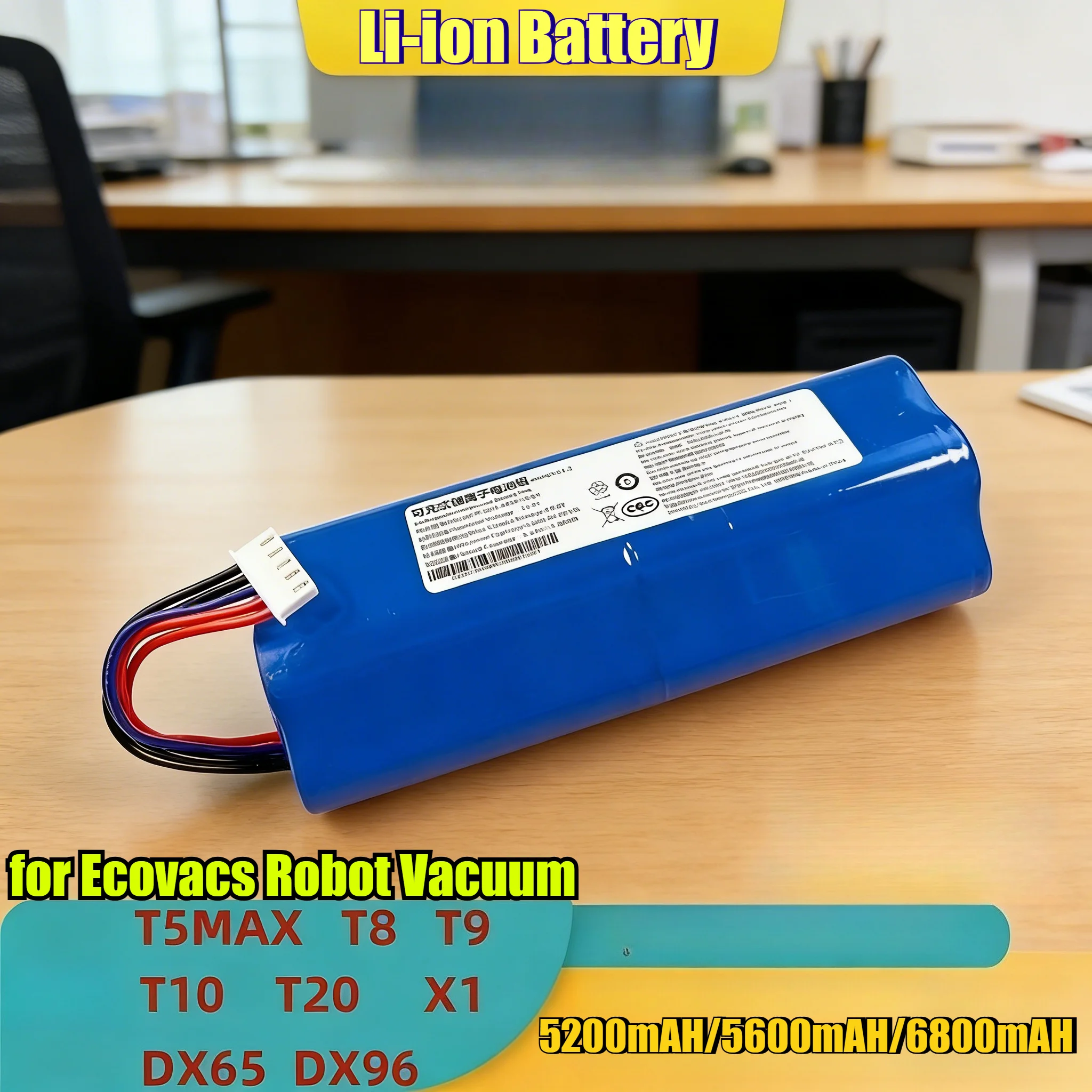 

6800mAh Ultra High Capacity Li-ion Battery for Ecovacs Robot Vacuum T9/T8/T5/T10/T20/X1/DX65/DX96 Series Replacement Power Pack