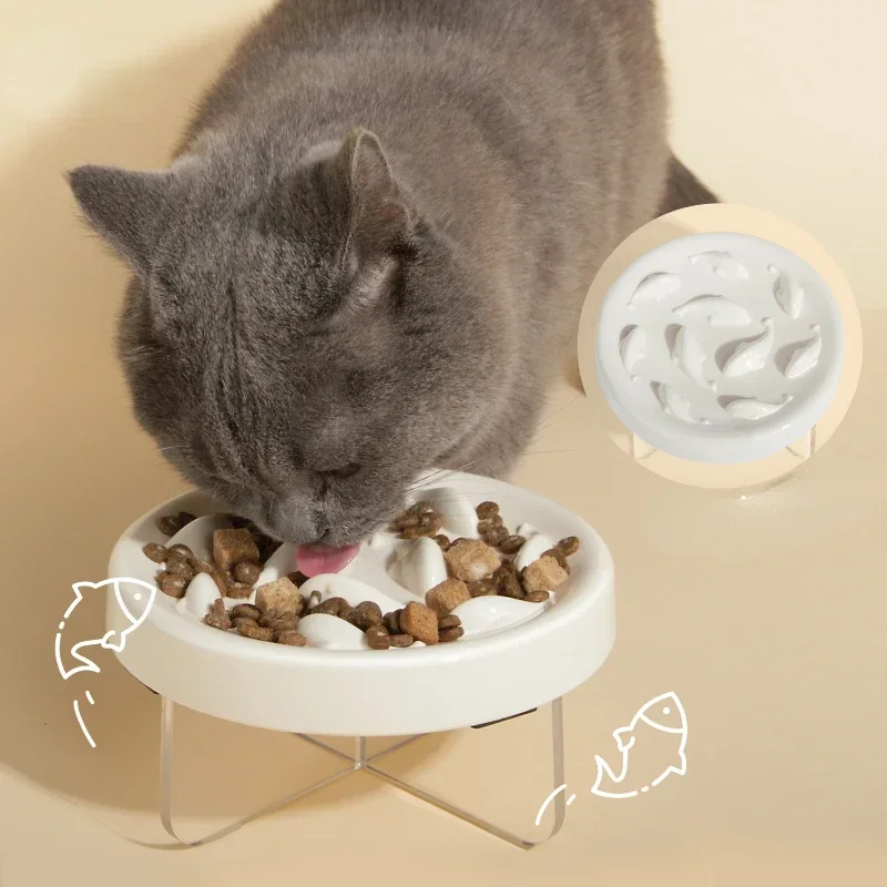 Pet Cat Bowl Raised Anti-choke Food Plate Pet Slow Food Bowl for Medium Small Cats Feeder Protect Stomach OEM Drop Shipping