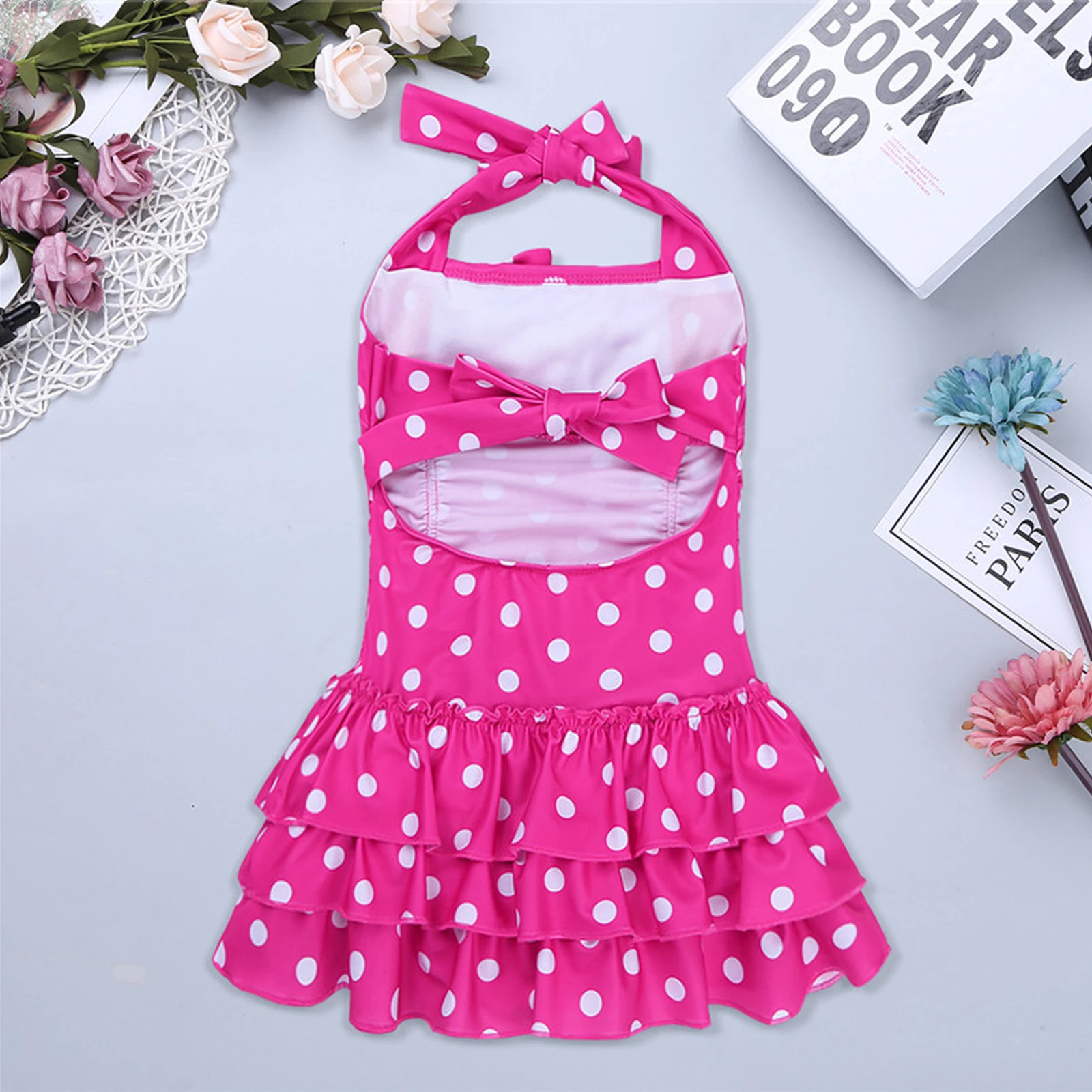 TiaoBug Bambini Adolescenti di Un pezzo Capestro Costume Da Bagno Polka Dots Increspato A File di Costumi Da Bagno Delle Ragazze di Nuoto del