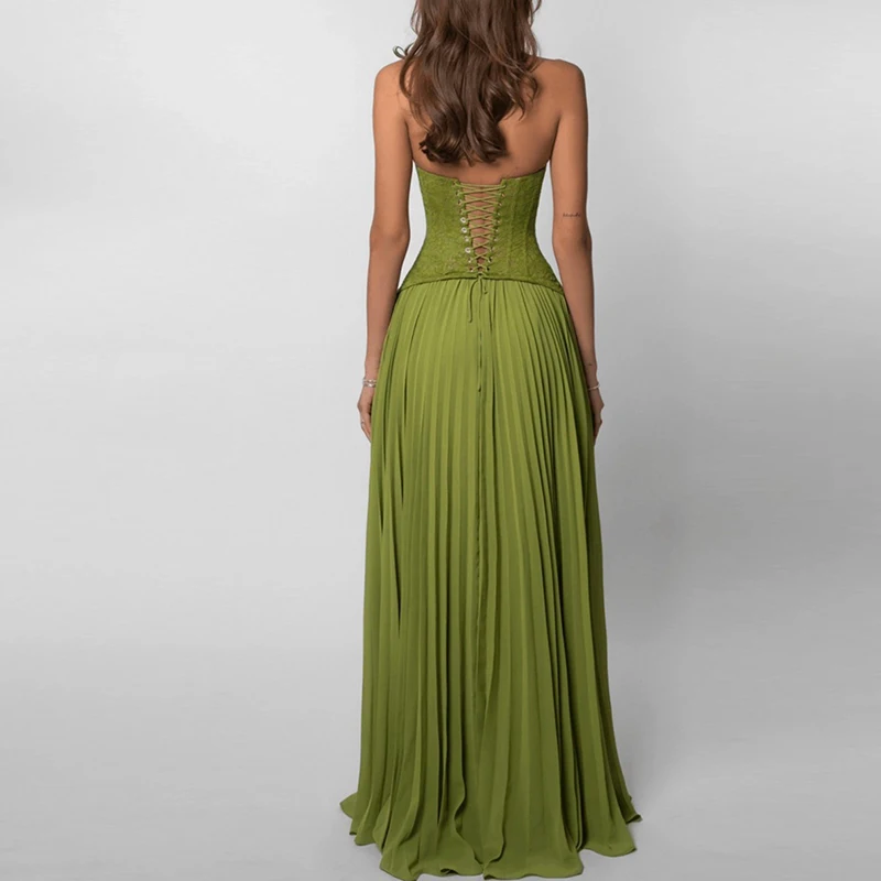 Groene Sexy Laag Uitgesneden V-hals Hemdje Jurk 2026 Lente Zomer Backless Hollow Out Slanke Gewaad Jurk Vakantie Mouwloze Vrouwen Jurk