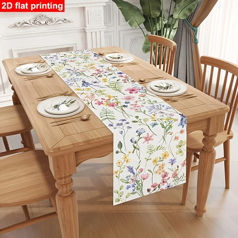 1 Stück, Aquarell-Blumen-Tischläufer für den Frühling, geeignet für die Dekoration von Küche und Esszimmer zu Hause, geeignet für Frühling, Sommer und Ostern, aus Leinen, in verschiedenen Größen