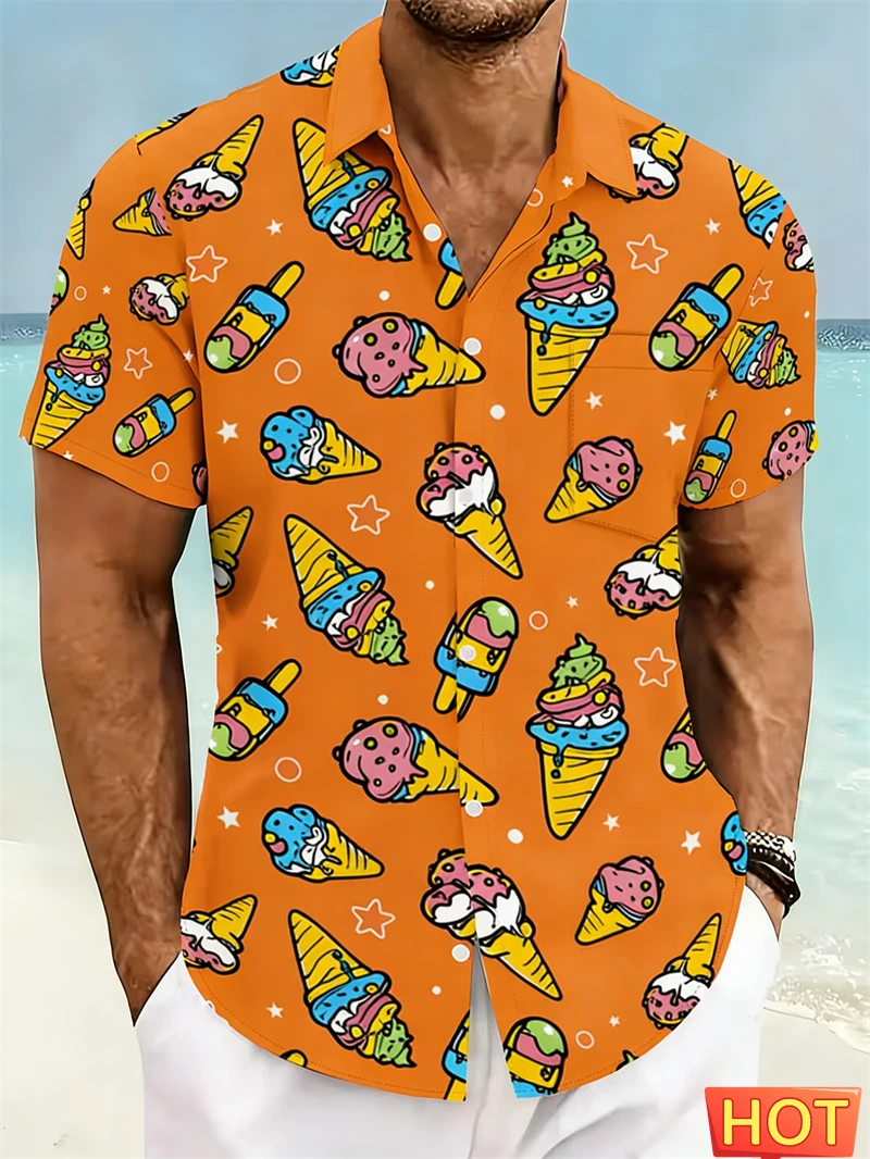

3D Print Cartoon Ice Cream Hawaiian Shirt Men women Summer Street Lapel Shirts Women Short Sleeve Tops Tees Oversized Blouse