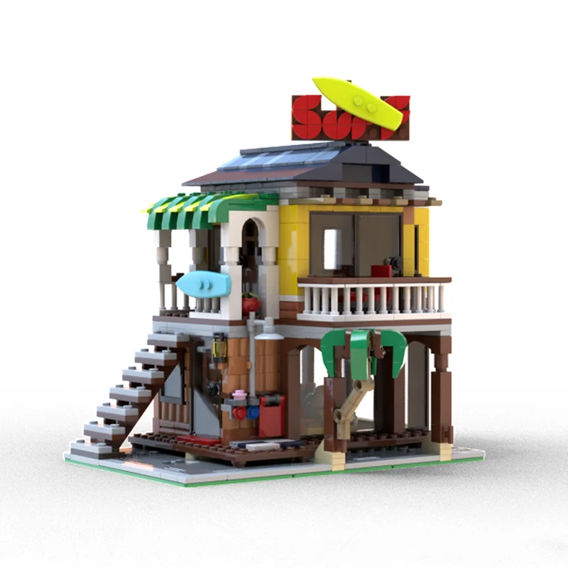 Modelo de construcción de ciudad Modular, ladrillos de construcción Moc, tecnología de casa de playa, bloques modulares, regalos, juguetes de Navidad, conjuntos DIY de montaje