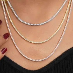 925 Sterling Silver 2MM D Color Moissanite Tennis Chain Necklace for Women Fine Jewelry Plated 18k Gold Pass Diamond Tester Gift