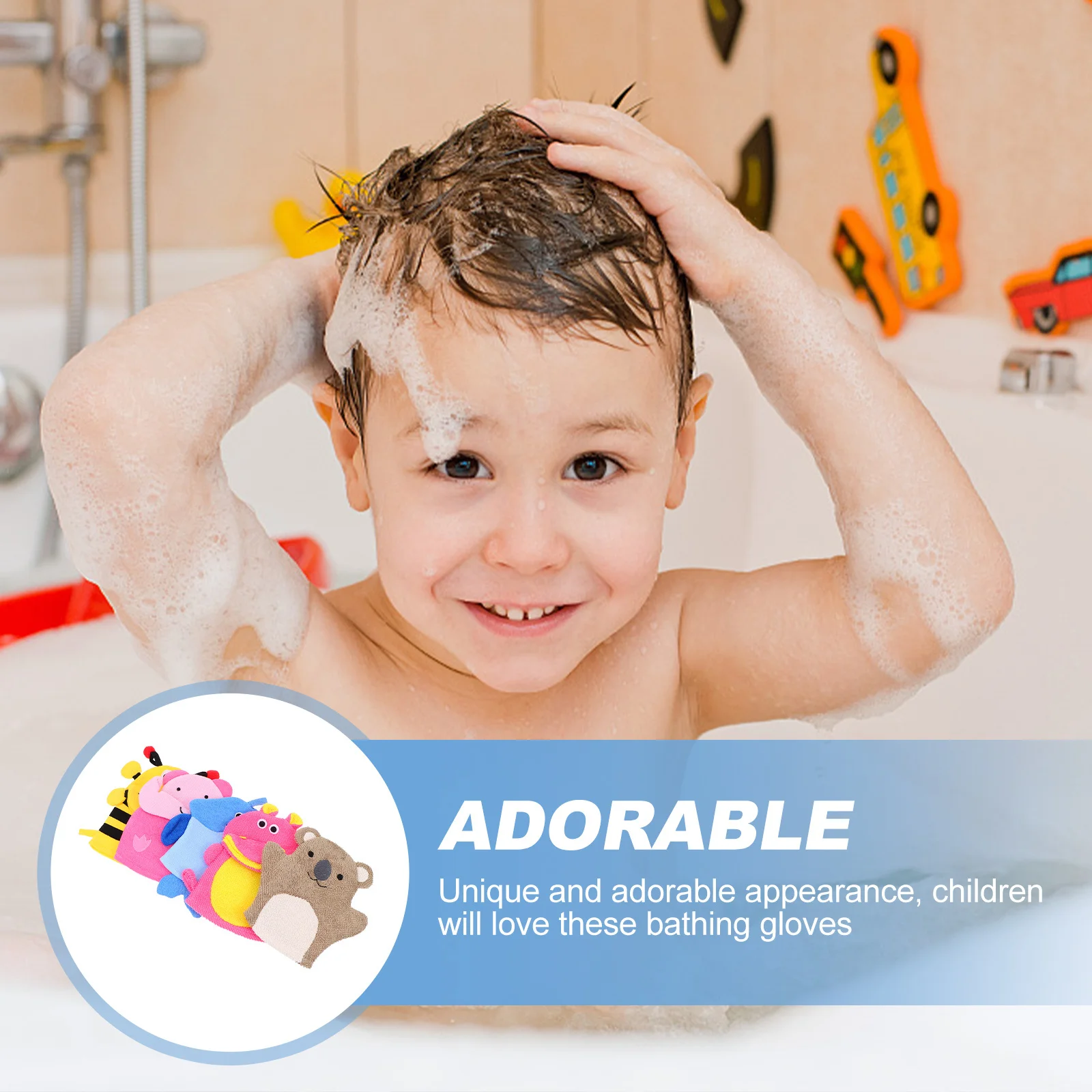 

5Pcs Children Bathing Mitts Cartoon Soft Exfoliating Shower Gloves Baby Bath Scrubber Accessories