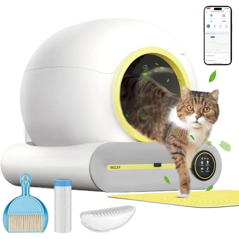 Самоочищающийся кошачий наполнитель, большой размер 65 л, 9 л, автоматический, с функцией отслеживания запаха и контроля веса, приложение R