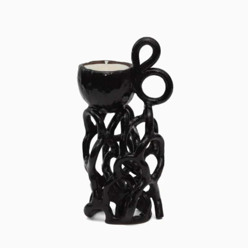 

Japanese-style medieval wabi-**** wind niche handmade geometric candlestick ceramic model room tabletop ornament study