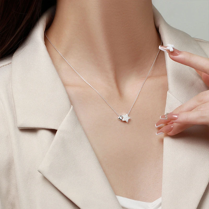 

Ожерелье «Любовь» из стерлингового серебра 925 пробы с бриллиантами, женская подвеска с пентаграммой, высококачественная темпераментная цепочка на ключицу, свадебные украшения