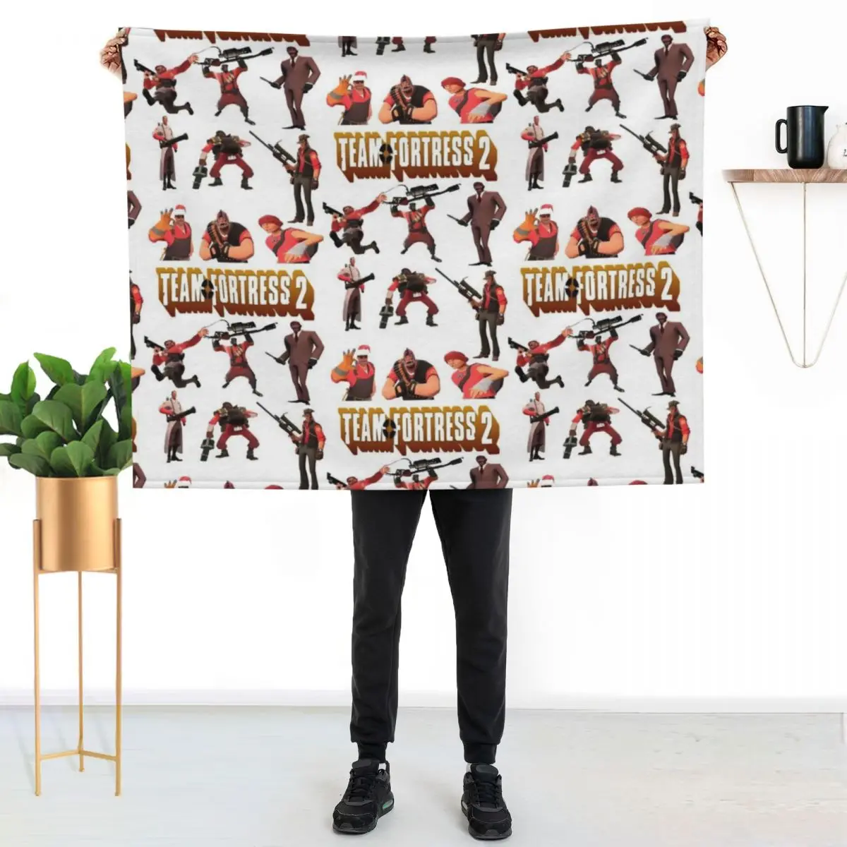 Team Fortress 2 - All Characters / Classes with TF2 Logo Throw Blanket Moving Flannel Fabric Furrys Softest Tourist Blankets