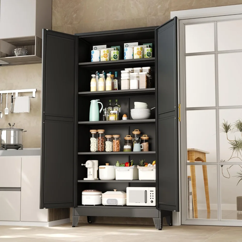 

Kitchen Pantry Storage Cabinet with Doors and Adjustable Shelves, Metal ClosetMaid Food Pantry Cabinets, 75" Tall Freestanding C