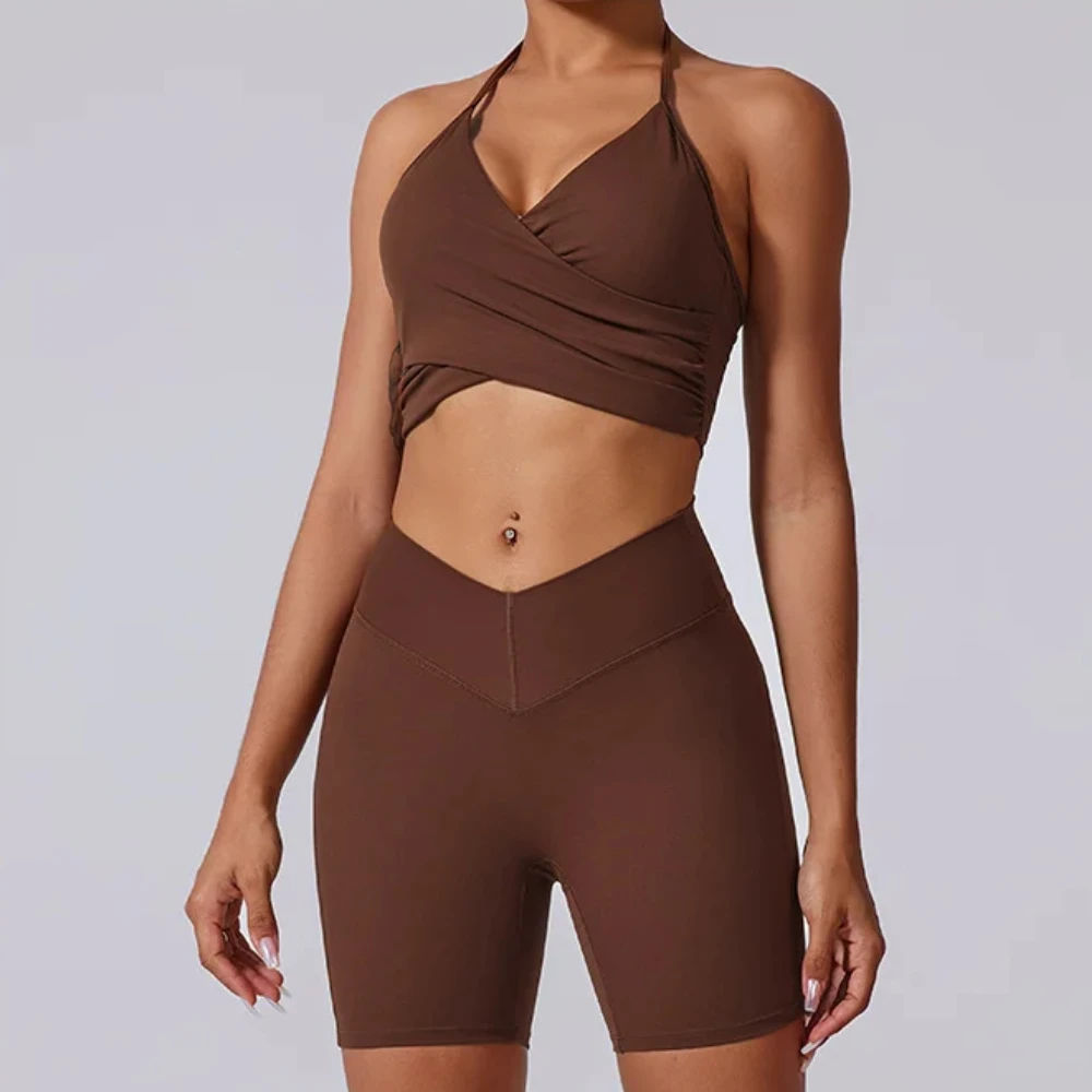 Women's Hanging Neck Sports Bra Sexy Backless Thin Straps Yoga Underwear Push Up Running Fitness Tops Gym Bralette Tank Top