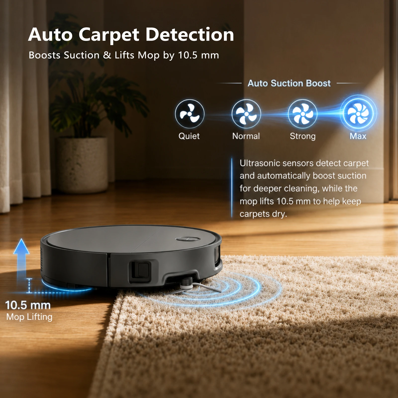 AI Obstacle Avoidance System Voice Control Ultrasonic Carpet Detection Hard Floor Cleaning Vacuum Mop Robot