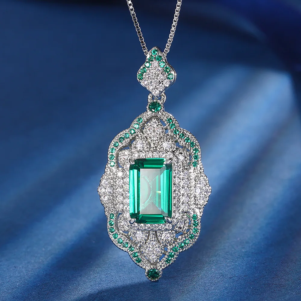 Retro 8*12mm Emerald Ruby Sapphire Noble Court Jewelry Sets for Women Gemstone Wedding Party Pendant Necklace Ring Set Wholesale