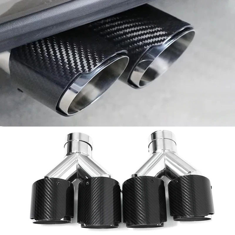 2PCS/lot Universal Exhaust Tip Car Carbon Fibre Black Y-Shaped Double Out Glossy Exhaust Muffler Tip Tailpipe Nozzle