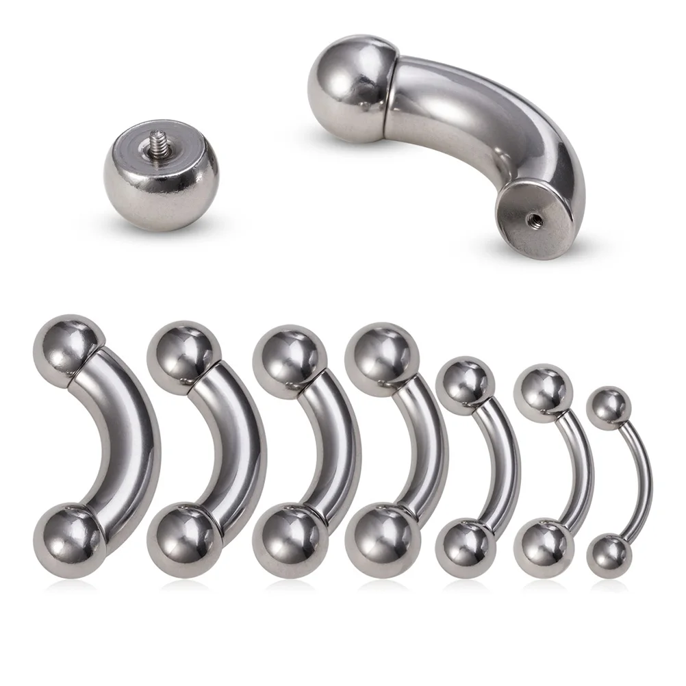 1pc Big Size Surgical Steel Eyebrow Tragus Earrings Nipple Rings Tongue PA Piercing Jewelry Internally Threaded Curved Barbell view 2