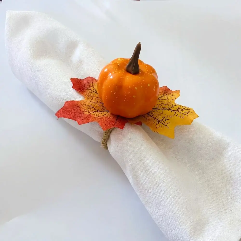 Rustic Style Napkin Rings Thanksgiving Pumpkin Design Maple Leaf Decoration Dining Table Serviette Holder Supplies