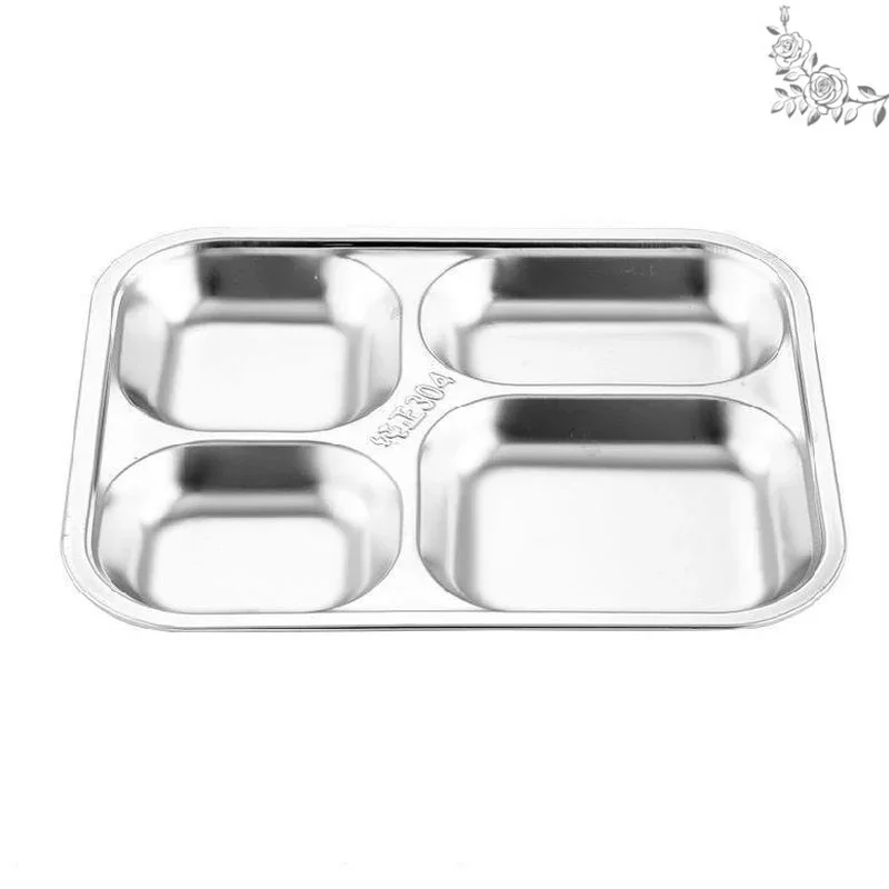 Dinner Plate 3 Sections Divided Dish 22/24cm Stainless Steel Snack Dinner Plate