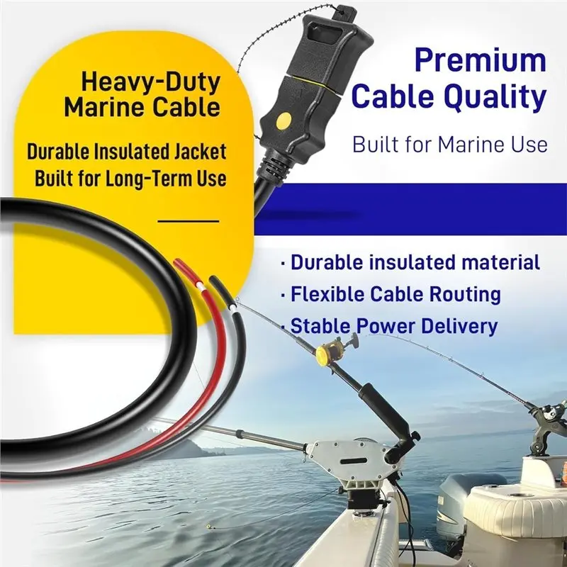 ABXF-For Cannon Electric Downrigger Battery End Cable 1903017, 3-Foot,12V Power Cord Accessory For 2008 Or Later Models