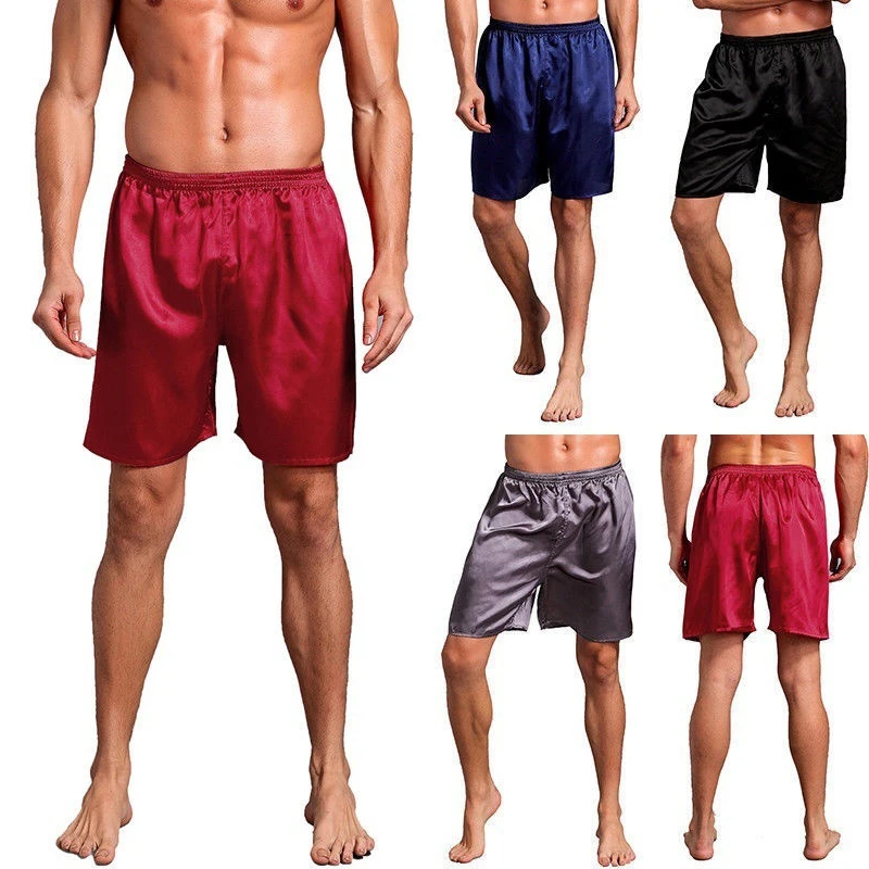 Summer Sleep Bottoms Solid Silk Satin Men Sleepwear Boxers Shorts Nightwear Pajamas For Men Homewear Robes Underwear Pant