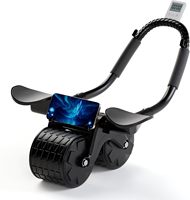 Ab Roller Wheel with Timer & Knee Mat, Home Workout Auto Rebound Abdominal Wheel with Elbow Support - Core Workout Equipment for