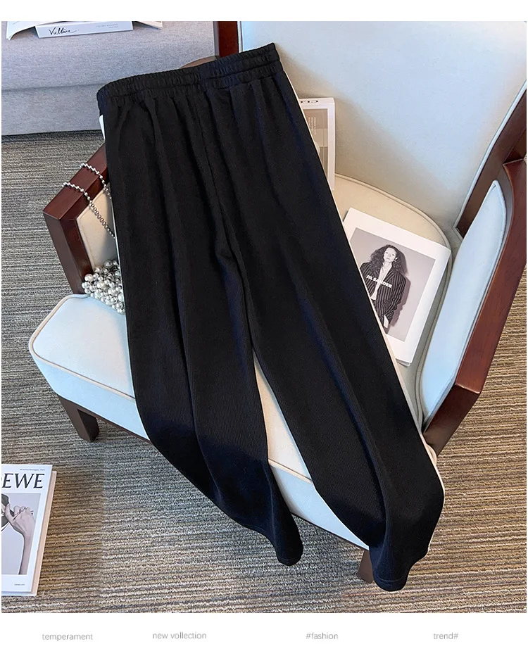 150Kg Plus Size Women's Bust 170 Spring Autumn New Slim Sweater Pants Fashion Casual Set Pink Black 5XL 6XL 7XL 8XL 9XL 10XL