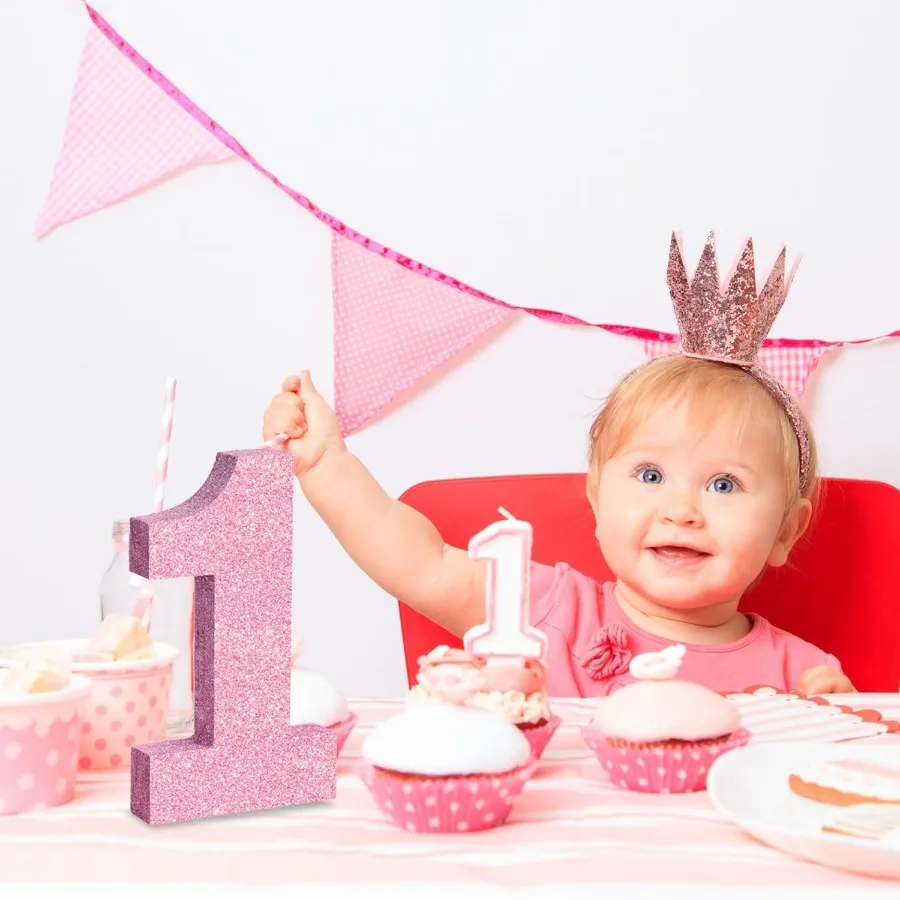 7.8 بوصة بريق وردي رقم 1 قطعة مركزية للطاولة الخشبية زينة حفلات أعياد الميلاد الوردية رقم 1 للتخرج في عيد الميلاد والعام الجديد