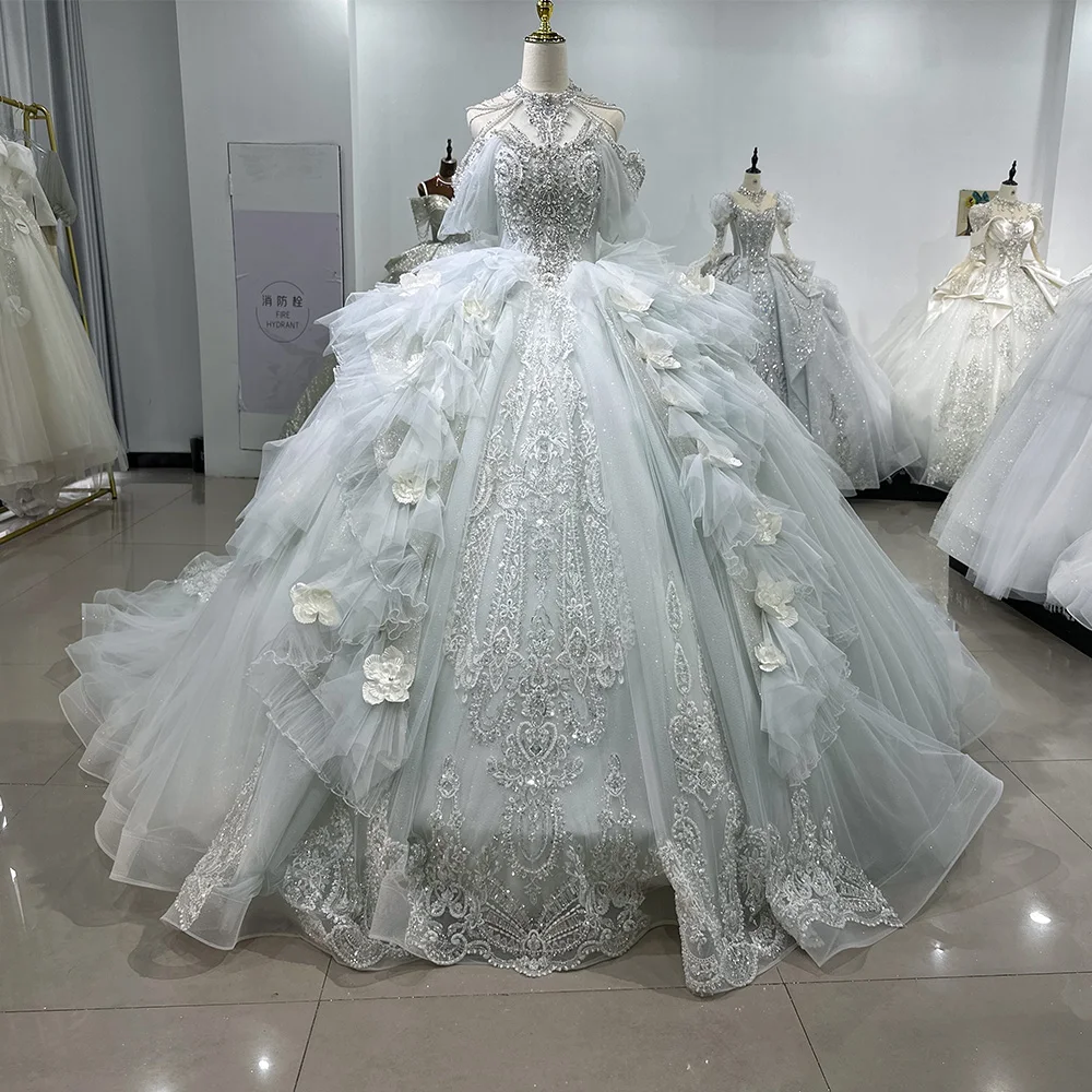 Jancember Exquisite Wedding Dress Halter Appliques Sequins Bridal Gowns Custom Made Ball Gown Women Dresses vestido de novia