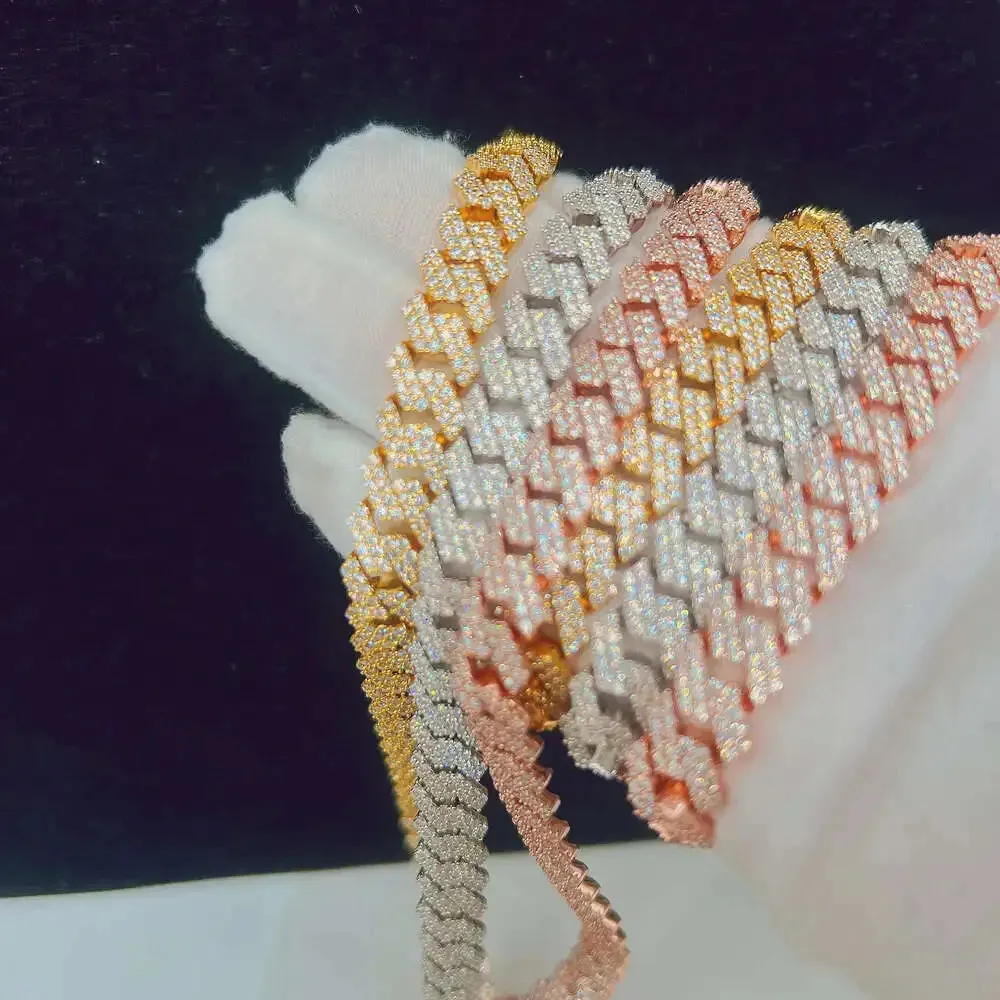 

10mm Necklaces for Women 925 Sterling Silver Vvs Moissanite Diamond Cuban Chain Hip Hop Necklace