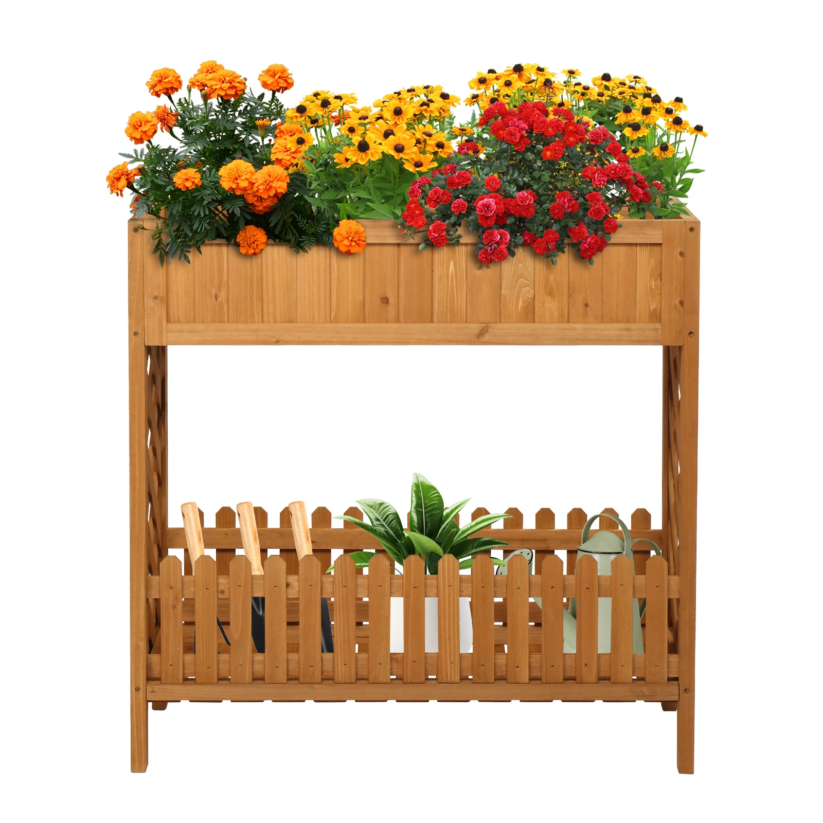 

Double Layer Wooden Plant Stand Indoor Outdoor Flower Rack With Storage Shelf