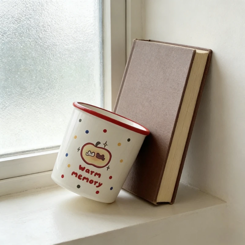 Simple Retro Cartoon Apple Ceramic Mug Breakfast Milk Cup Coffee Cup Gift Box Packing for Home Daily Use Cute Couple Water Cups