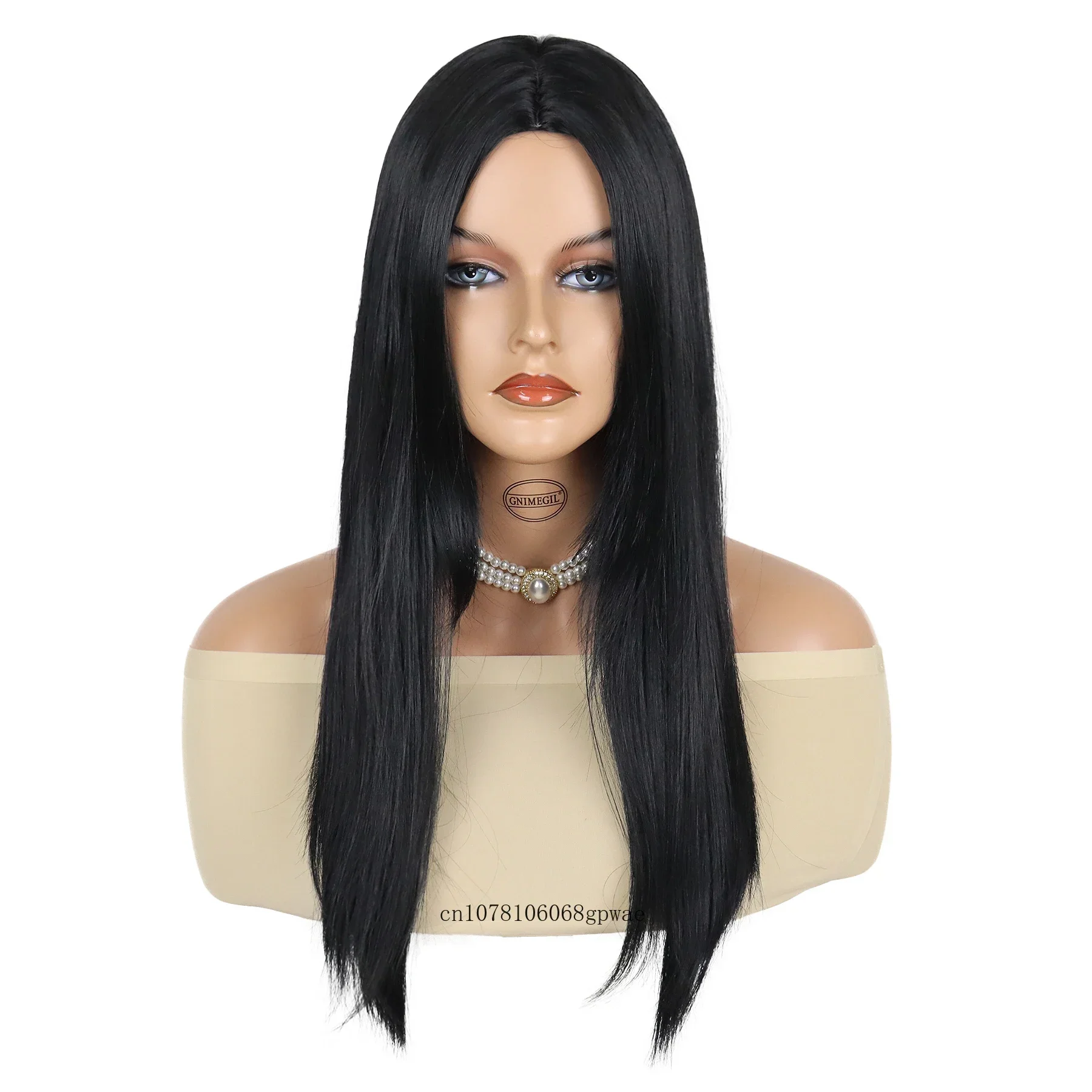 Perruques synthétiques pour femmes, perruque de Cosplay familiale Anime 26 pouces, cheveux longs et lisses noirs soyeux, résistants à la chaleur, utilisation quotidienne pour fête d'halloween